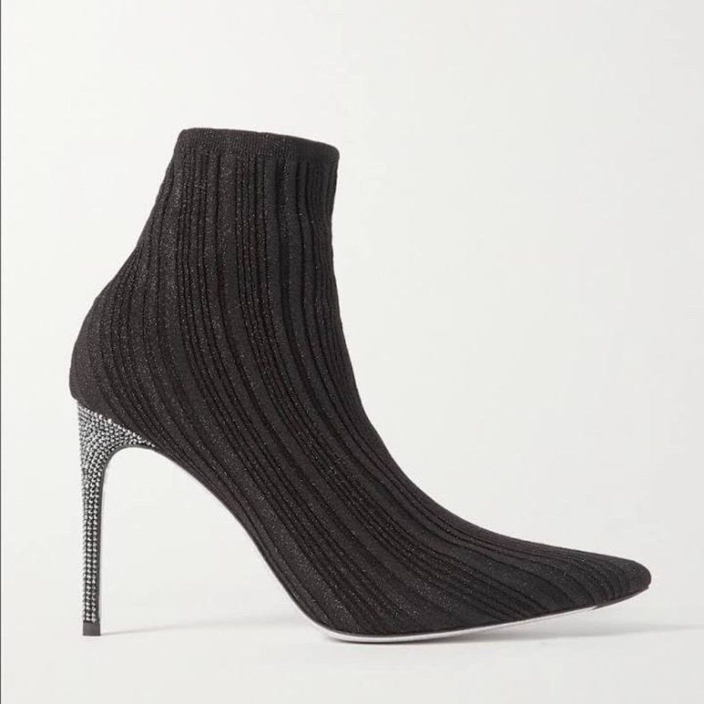 RENÉ CAOVILLA metallic ribbed-knit sock boots